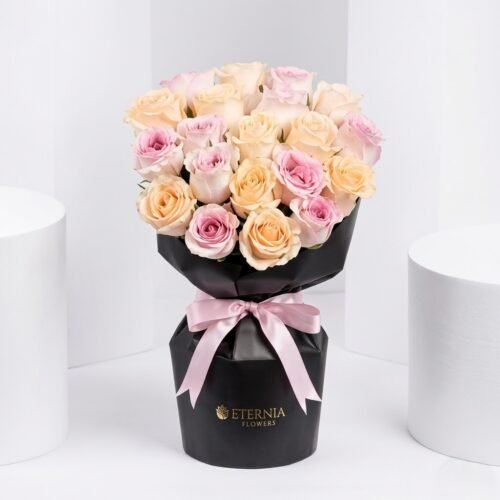 Peach and Pink Roses Sleeve Bouquet – Elegant Floral Gift