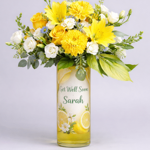Personalised Name Get Well Soon Flowers in Glass Vase
