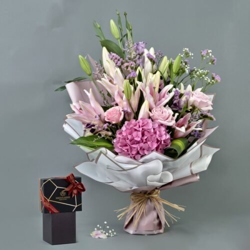Pink Floral Bouquet with Godiva Chocolates
