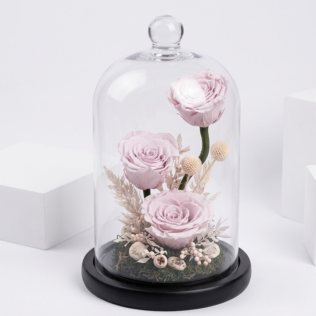 Pink Forever Roses Arrangement – Preserved Pink Roses in Elegant Glass Dome