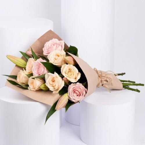 Pink Lilies and Ohara Roses Fragrant Ripples Bouquet by Warda Petals