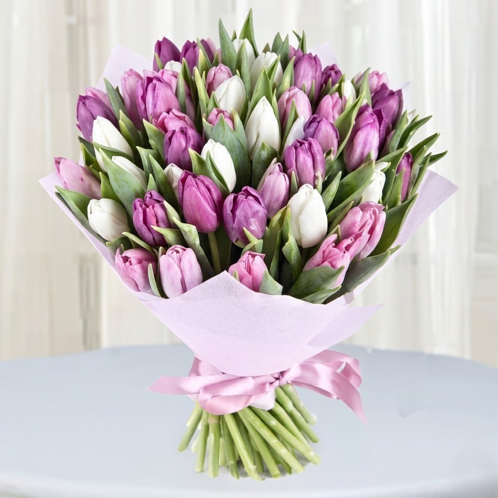 Pink White Tulips Bunch – Elegant Mixed Tulip Bouquet