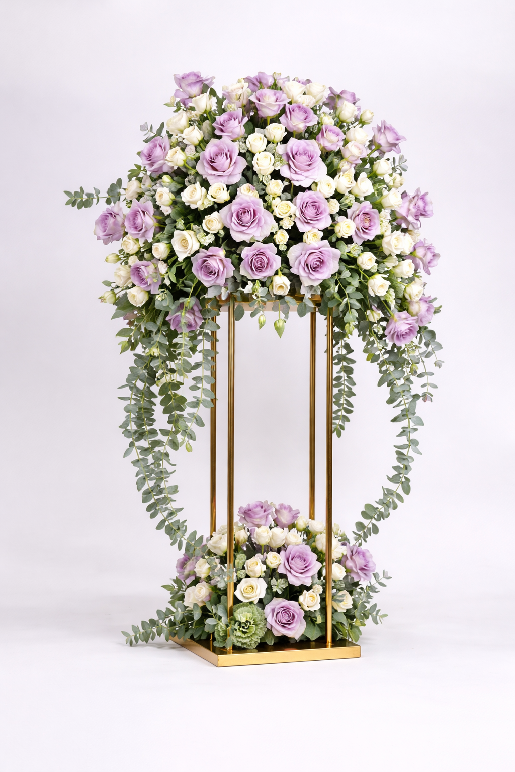 Purple Harmony – Luxury Purple Roses Arrangement in Gold Stand