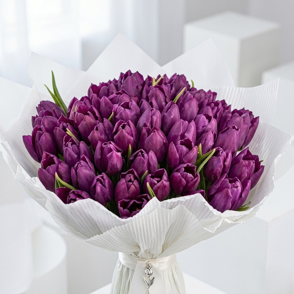 Purple Tulip Grand Bouquet – Elegant Wrapped Tulips