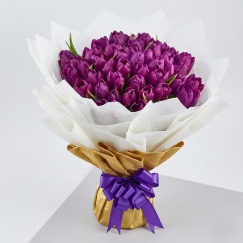 Purple Tulip Grand Bouquet – Elegant Wrapped Tulips