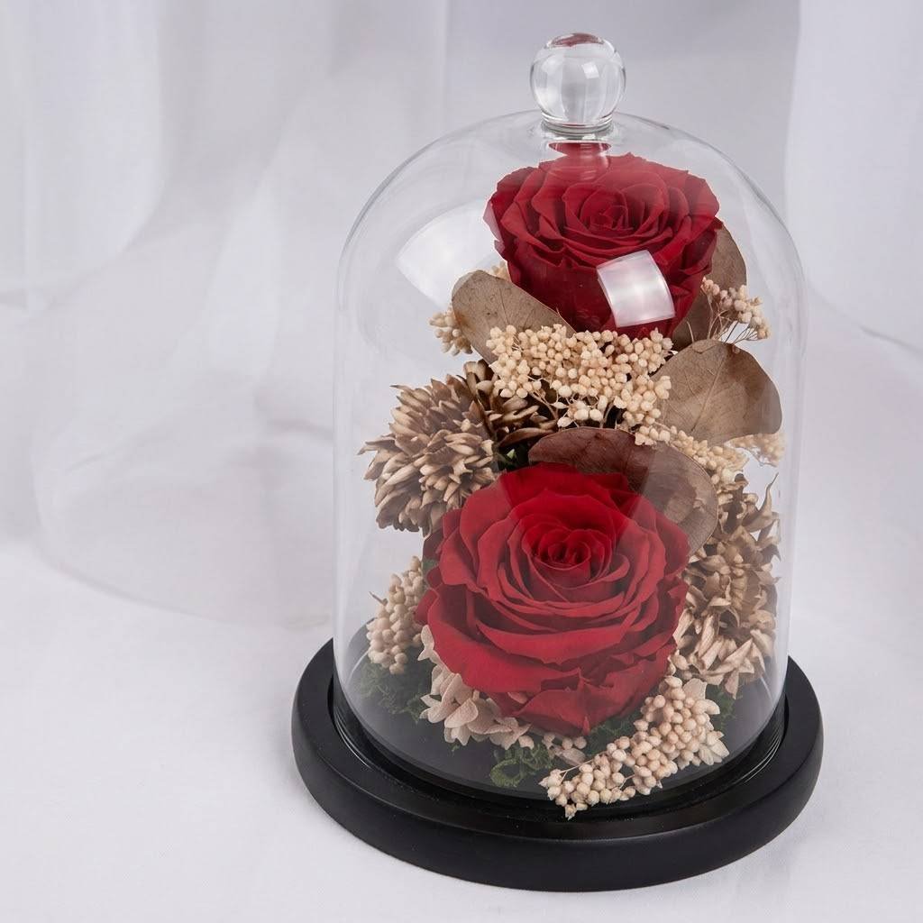 Red Eternal Rose in Glass Dome Luxury Arrangement by Warda Petals
