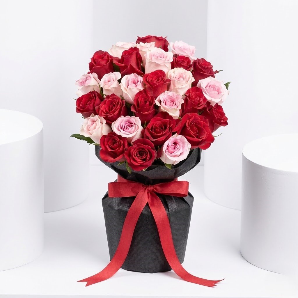 Red & Pink Roses Sleeve Bouquet by Warda