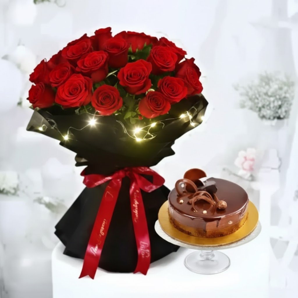Rose N Chocolate Cake Radiant Combo – A Romantic Delight by Warda Petals