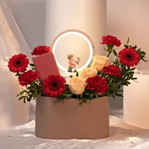 Roses And Togetherness – Romantic Floral Gift Box with LED Couple Lamp by Warda Petals