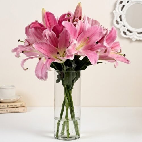Scented Lilies Mini Arrangement – Pink Lily Vase