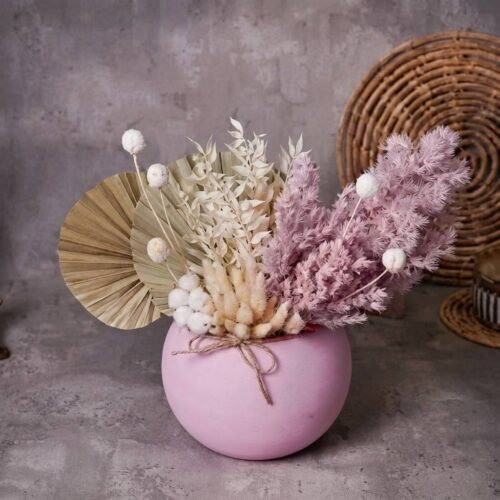 Shades of Pink and Peach Dried Flowers Vase Arrangement by Warda Petals