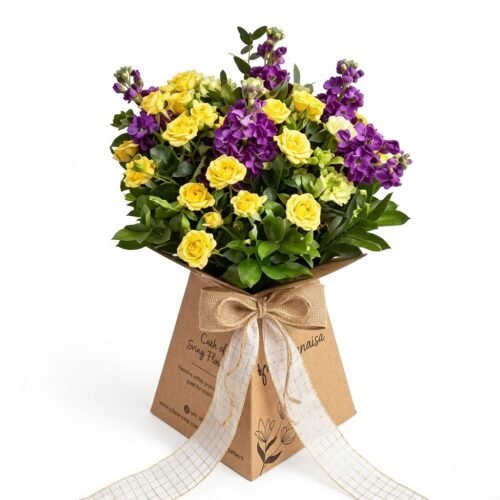 Simply Yellow n Purple – Vibrant Floral Box Arrangement