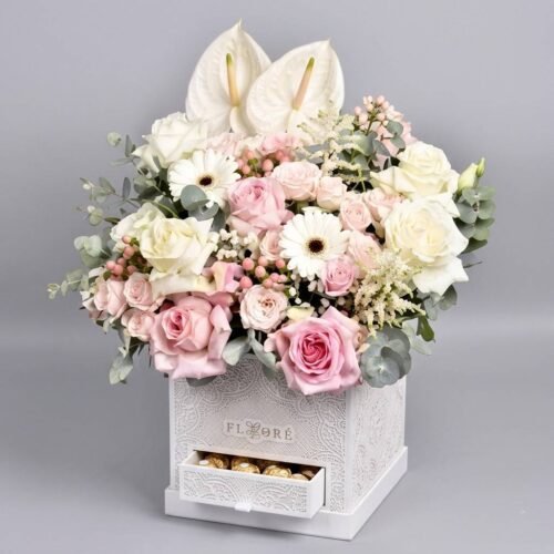 Smell D Roses Luxury Floral Box with Ferrero Rocher by Warda Petals