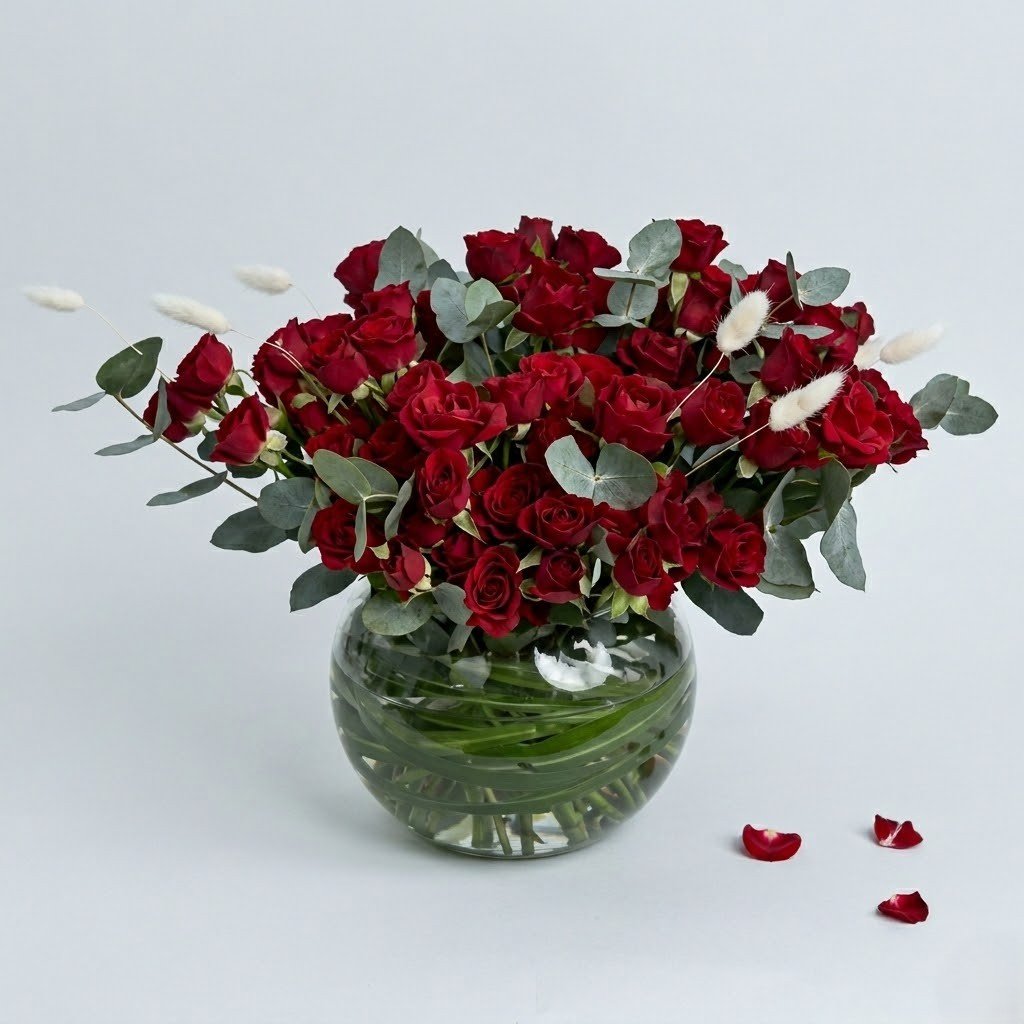 Spray Roses in Fish Bowl Vase