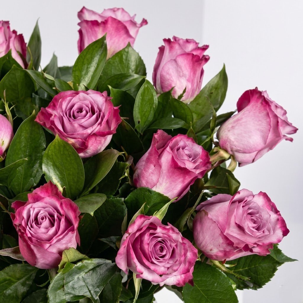 Vase of 12 Mystic Purple Roses – Elegant Floral Arrangement