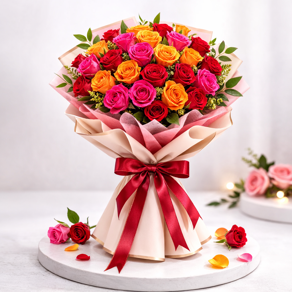 Vibrant Bunch of Spray Roses – Colorful Floral Bouquet