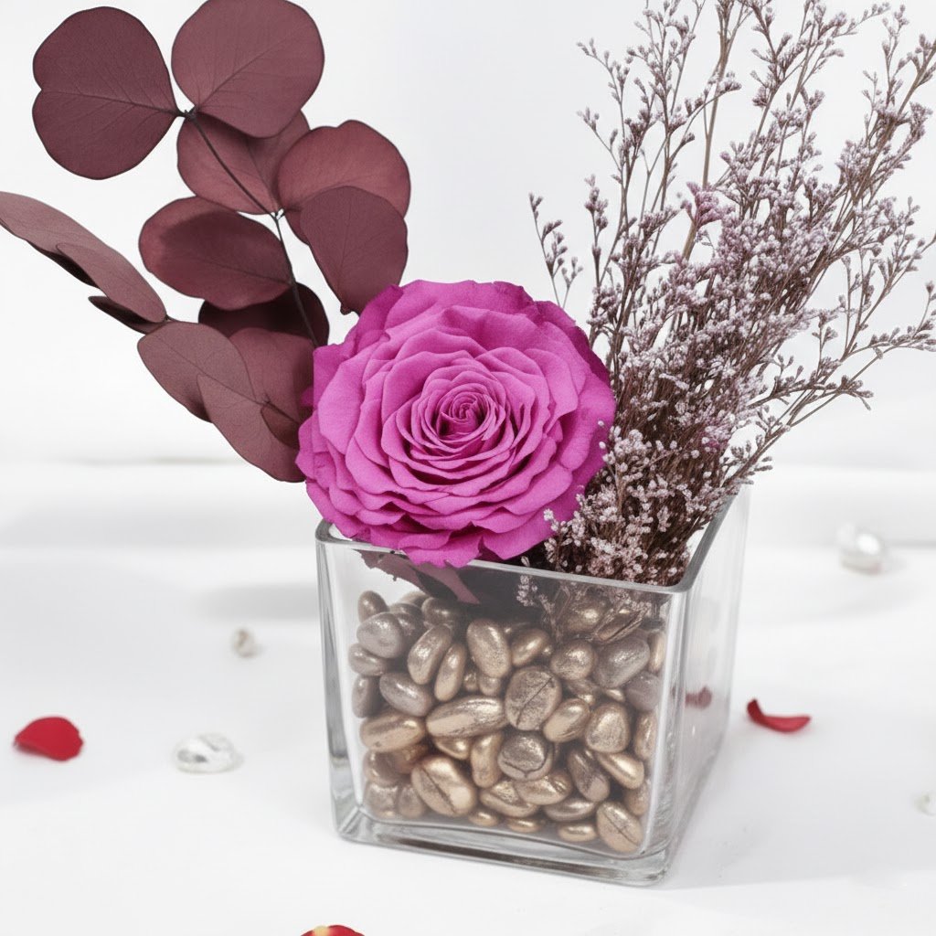Vibrant Purple Forever Rose in Glass Vase by Warda Petals