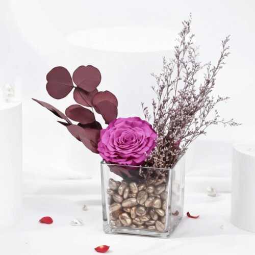 Vibrant Purple Forever Rose in Glass Vase by Warda Petals