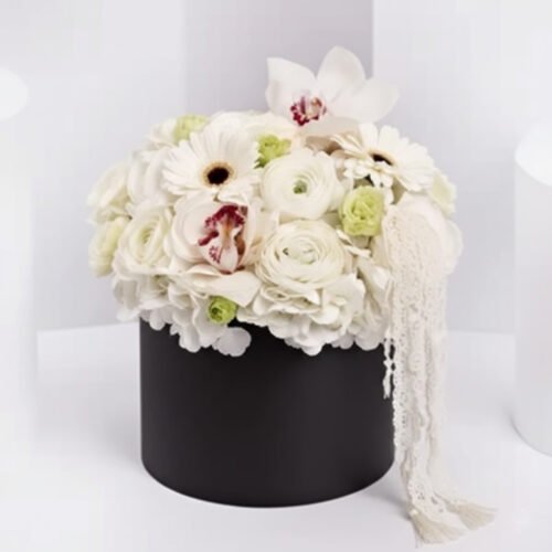 White Florals Symphony – Premium White Flower Arrangement in Resin Vase by Warda Petals