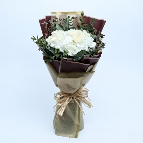 White Hydrangea Bouquet – Elegant Minimal Floral Gift
