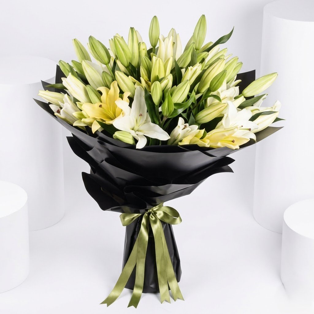 Yellow and White Lily Large Bouquet by Warda Petals
