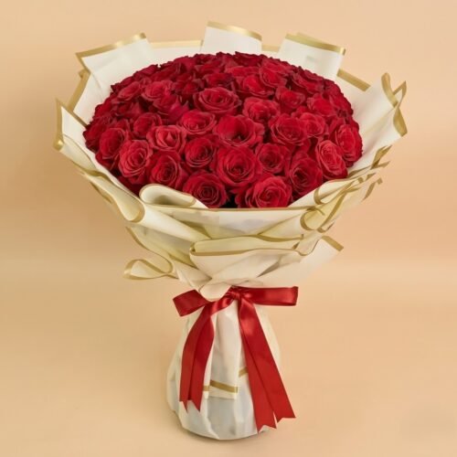 50 Valentines Red Roses Bouquet – Romantic Floral Gift
