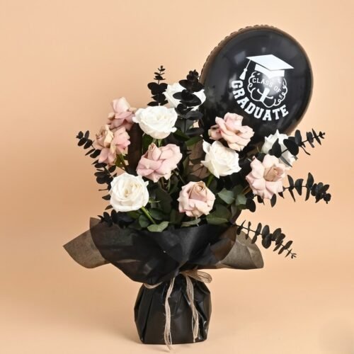 Celebrate Graduation Flowers Bouquet – Rose & Balloon Combo
