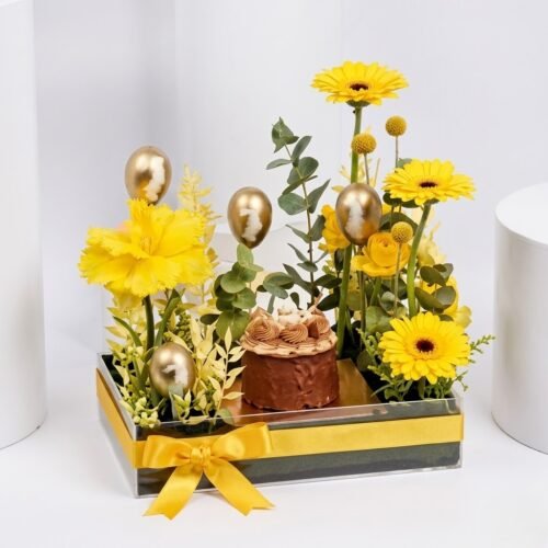 Easter Flowers Tray with Simnel Cake – Festive Floral Gift