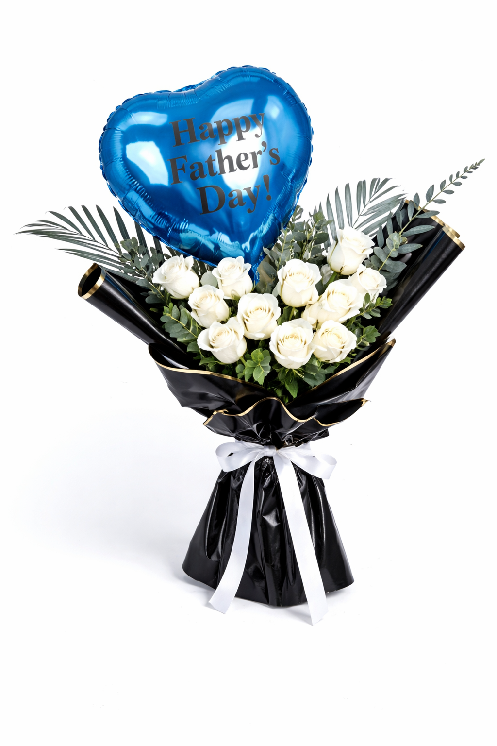 Father’s Day White Roses with Balloon – Elegant Gift Combo