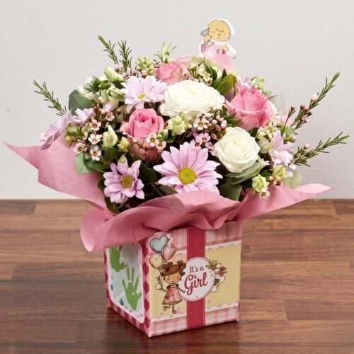 It’s A Girl Flower Vase – Pink Baby Celebration Bouquet