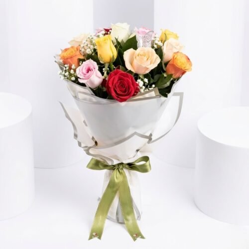 One Dozen Mixed Roses – Colorful Floral Bouquet