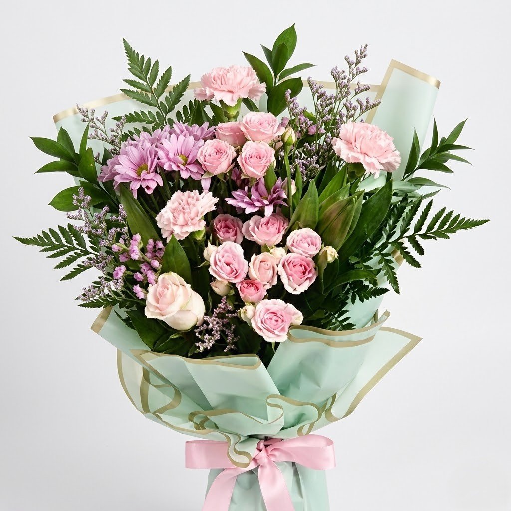 Pastel Pink & Greens Bouquet – Elegant Floral Gift