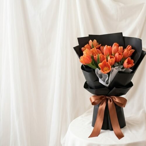 Premium Orange Tulips Bouquet – Elegant Wrapped Flowers