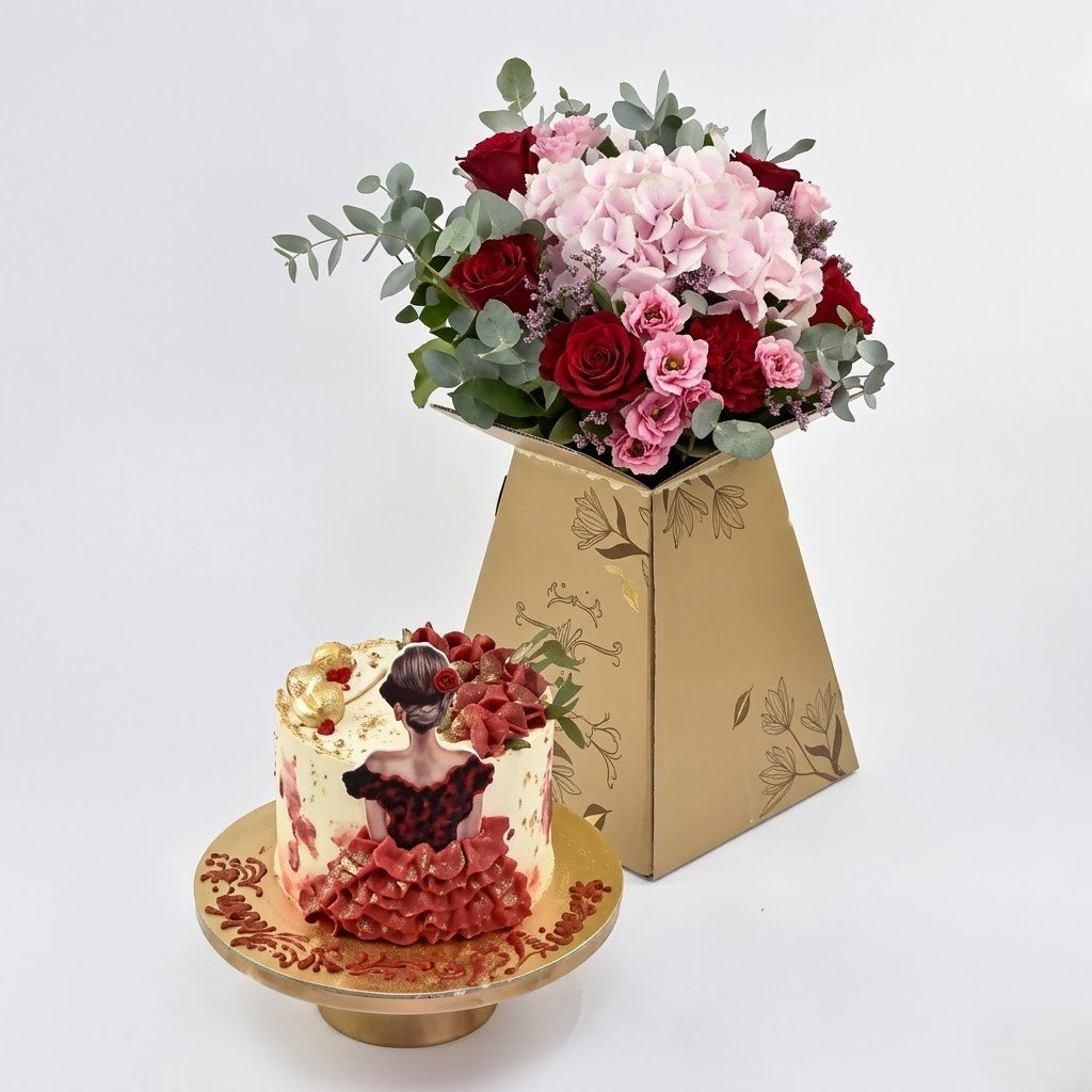 Princess Chocolate Cake & Flowers – Birthday Special Combo