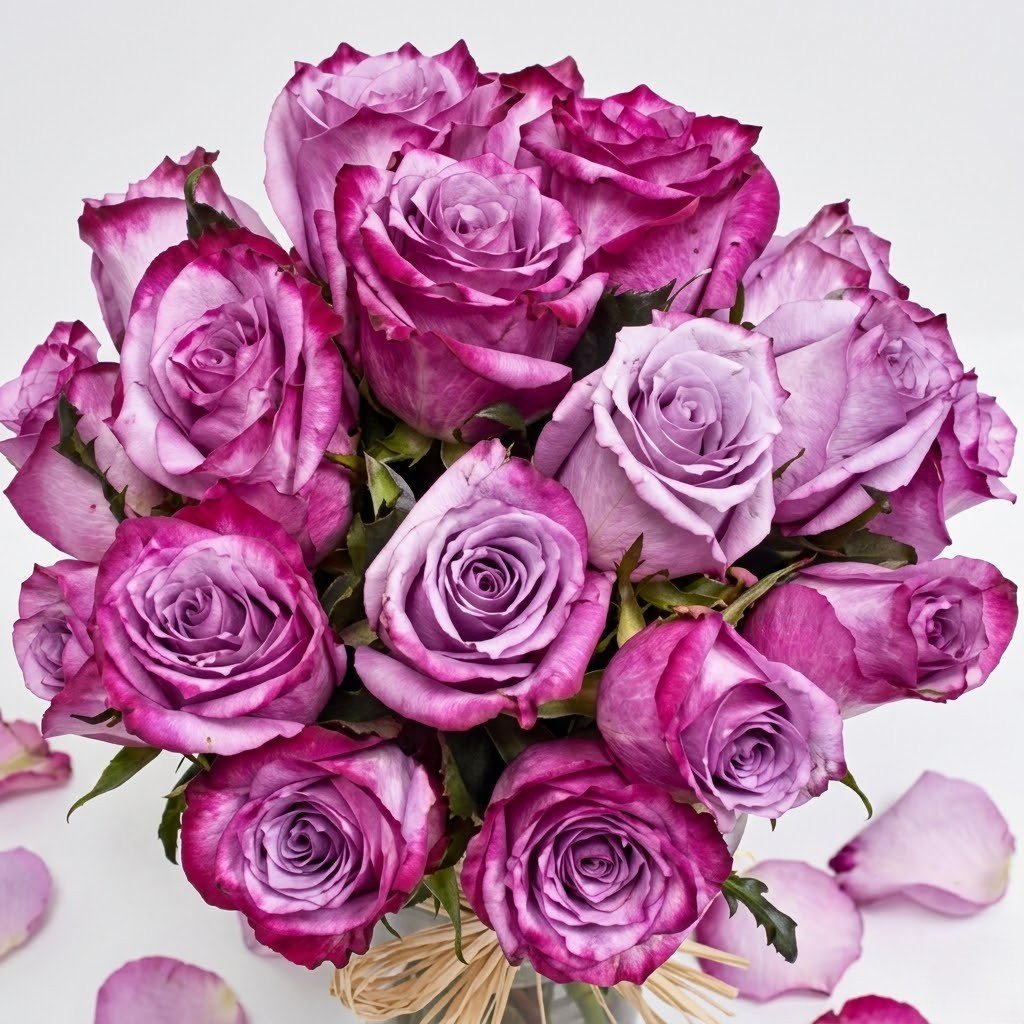 Purple Roses Glass Bowl – Elegant Floral Arrangement