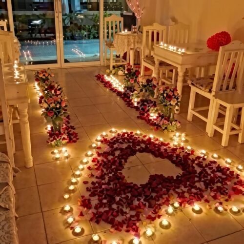 Romantic Roses & Candles Setup – Luxury Decoration