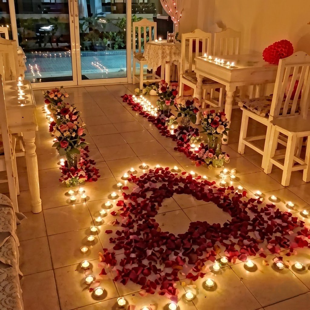 Romantic Roses & Candles Setup – Luxury Decoration
