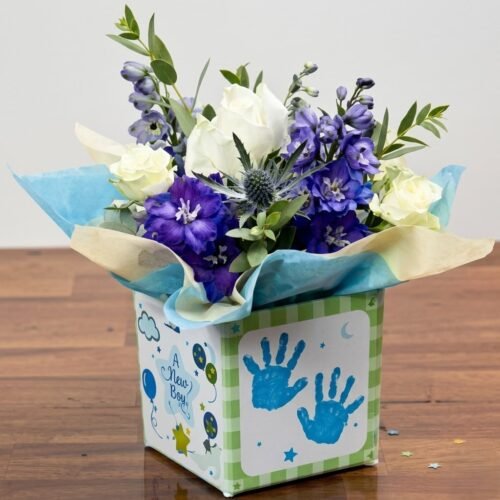 Tulips & Roses Glass Vase – Elegant Baby Celebration Gift