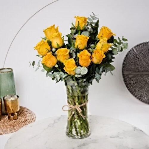 Vase Of Sunshine – 12 Yellow Roses Arrangement