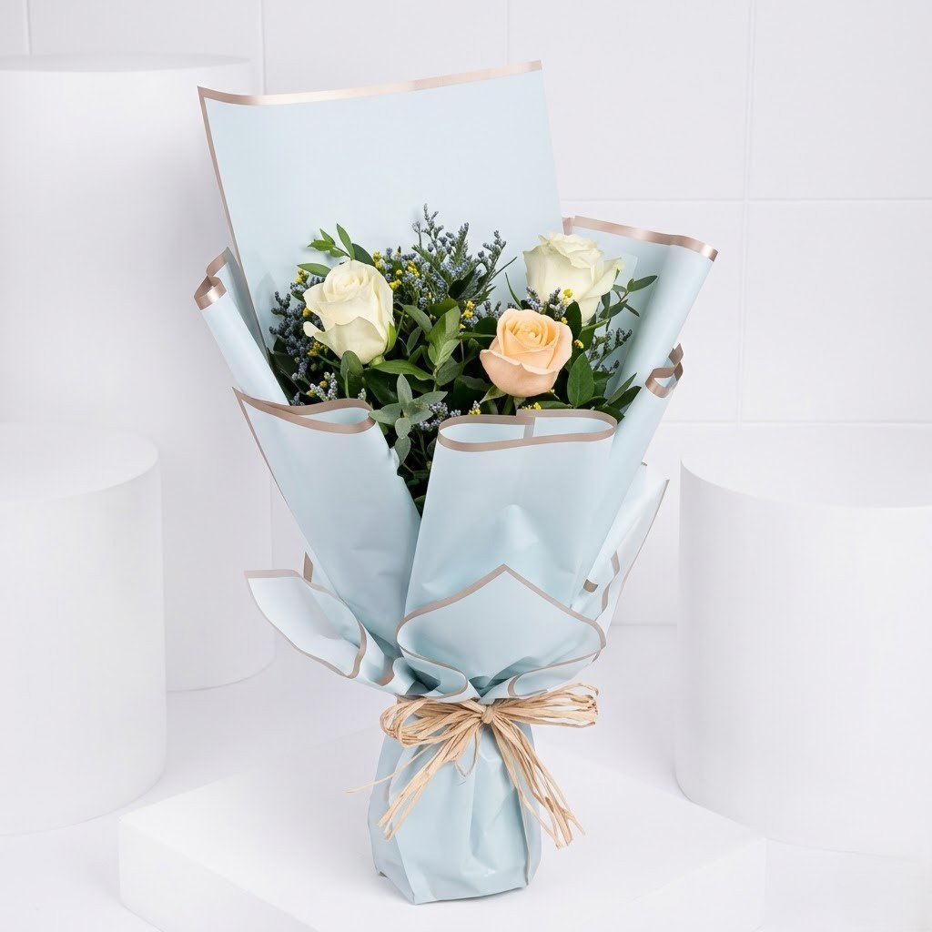 White & Peach Roses Bouquet – Soft Elegant Floral Gift