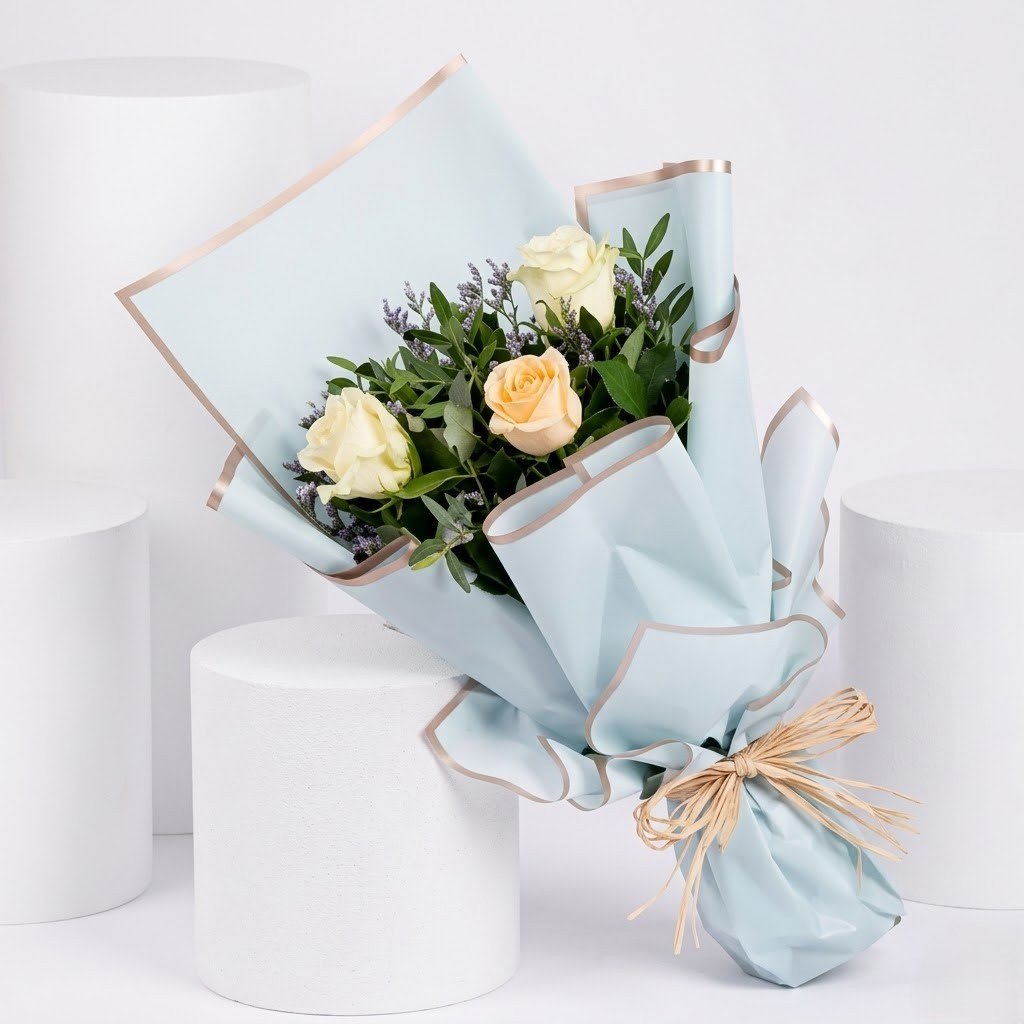 White & Peach Roses Bouquet – Soft Elegant Floral Gift